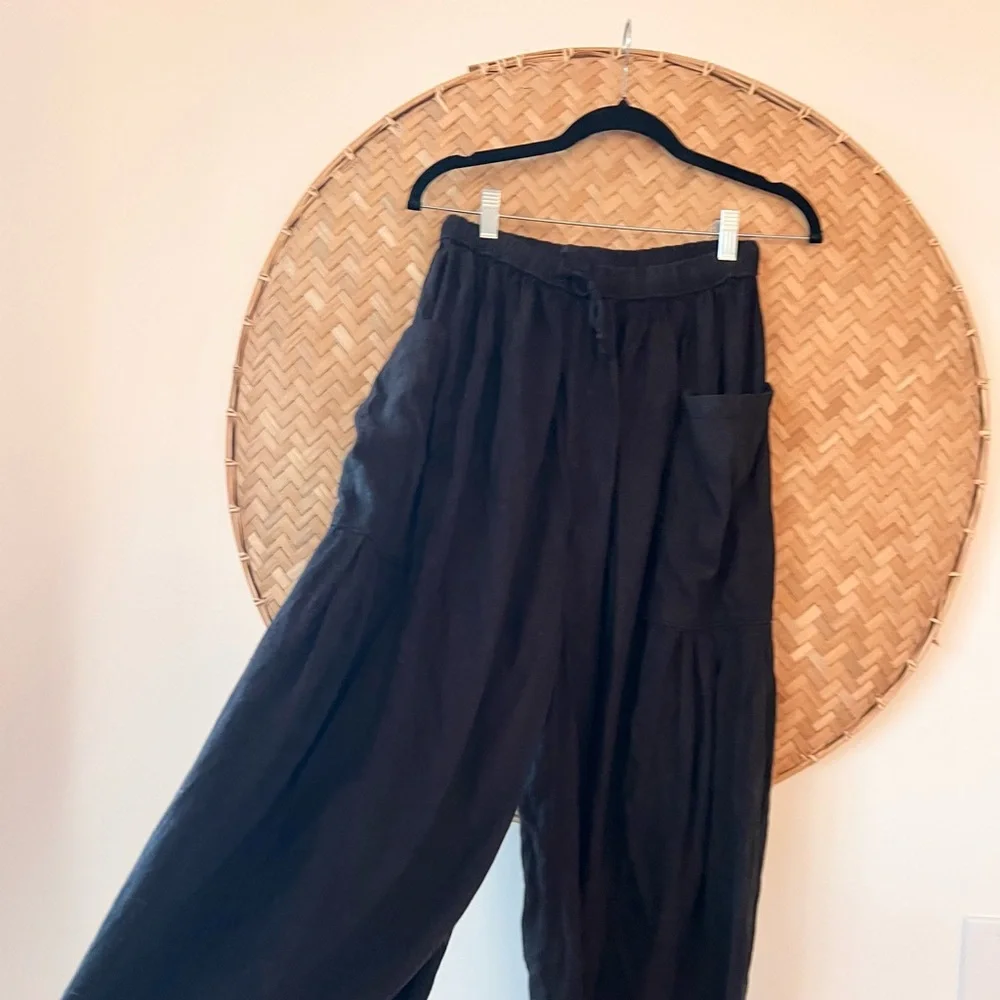FREE‎ PEOPLE BOHO QUINN BLACK VISCOSE/LINEN BLEND PANTS BOHEMIAN RESORT-WEAR EUC - Picture 9 of 13